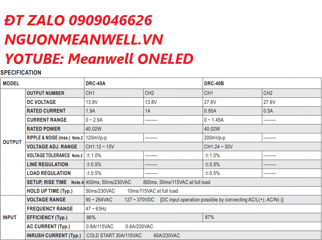Báo Giá Bộ Nguồn Meanwell DRC-40A