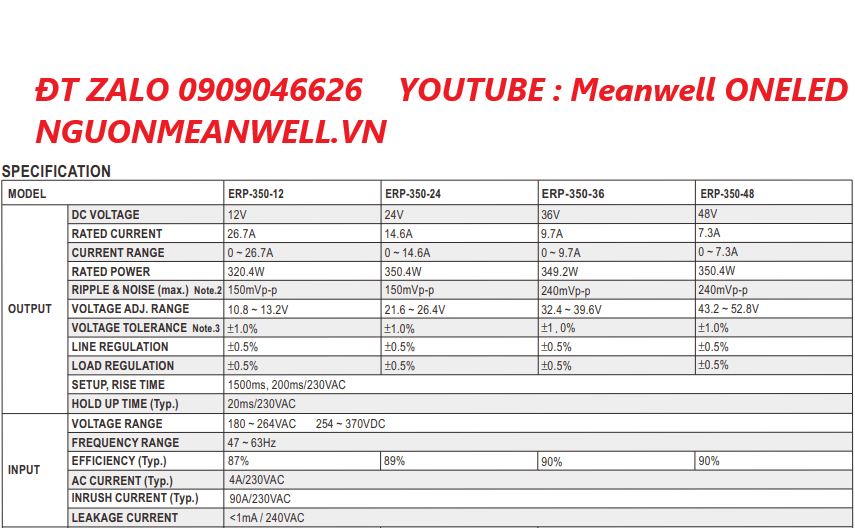 Báo Giá Bộ Nguồn Meanwell ERP-350-12