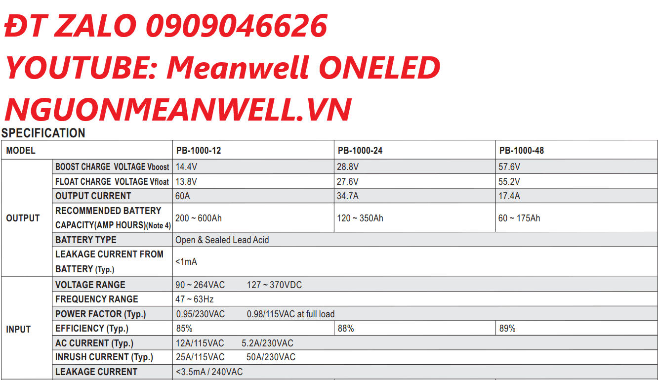 Báo Giá Bộ Nguồn Meanwell PB-1000-48 Báo Giá Bộ Nguồn Meanwell PB-1000-48
