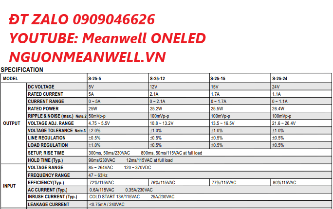Báo Giá Bộ Nguồn Meanwell S-25-15 Báo Giá Bộ Nguồn Meanwell S-25-15