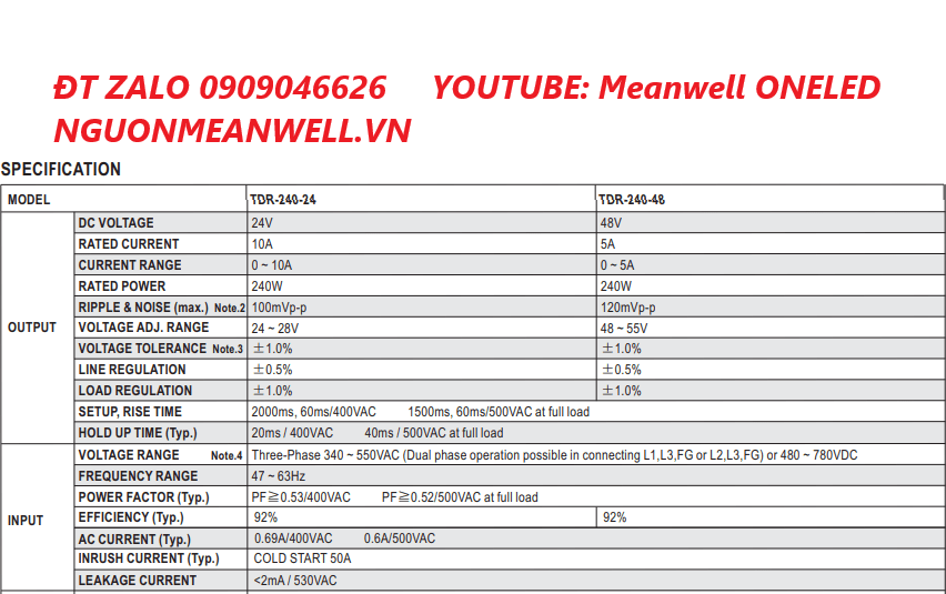 Báo Giá Bộ Nguồn Meanwell TDR-240-24