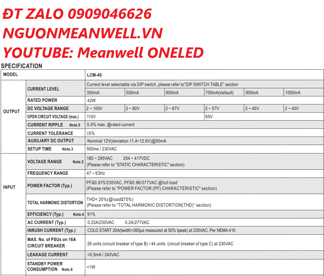 Báo Giá Bộ Nguồn Meanwell LCM-40EO