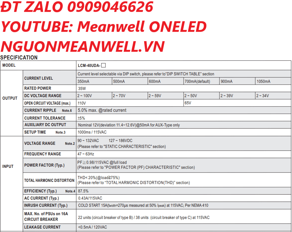 Báo Giá Bộ Nguồn Meanwell LCM-40U