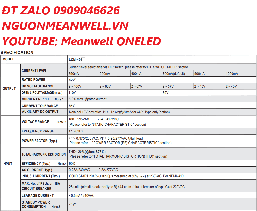 Báo Giá Bộ Nguồn Meanwell LCM-40TY1