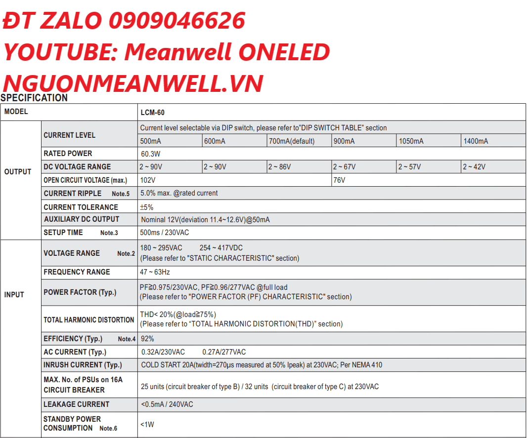 Báo Giá Bộ Nguồn Meanwell LCM-60