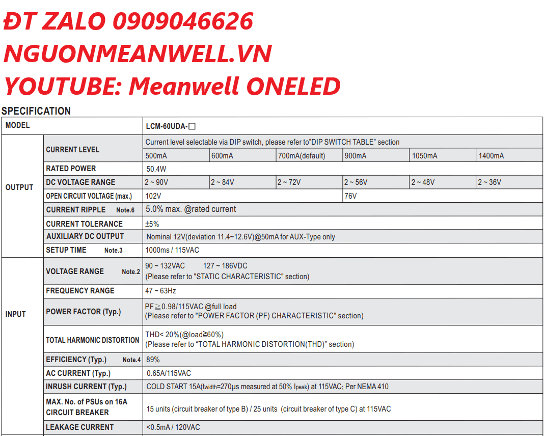 Báo Giá Bộ Nguồn Meanwell LCM-60UDA
