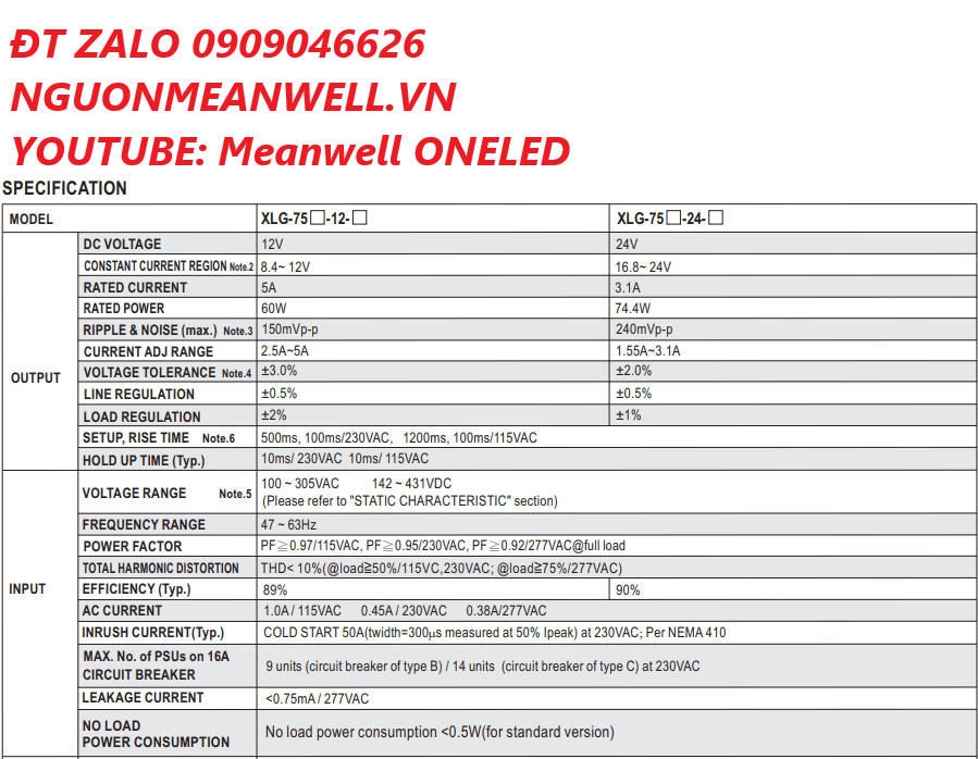 Báo Giá Bộ Nguồn Meanwell XLG-75-L-A