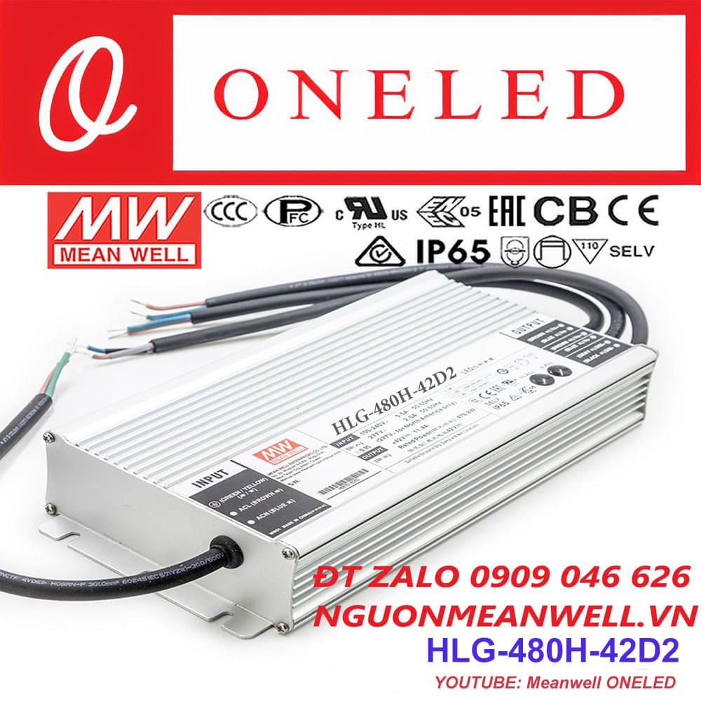 Alimentatore LED Professionale MEAN WELL HLG-480H-C2800B, 480W, Corrente Costante 2800mA