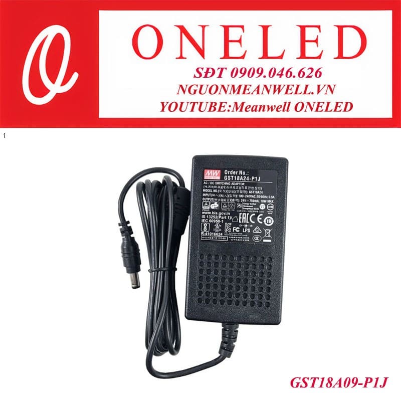 Adaptateur D'alimentation Mean Well GST18A09-P1J 18W 2A - Entrée 85-264VAC - Sortie 9V - Pour LED, Routeurs, Caméras
